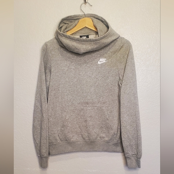 Nike Womens Gray & White Funnel Neck Hoodie Hooded Sweatshirt Size XS - Picture 5 of 8